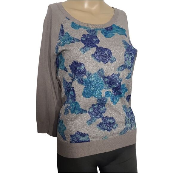 Inc gray shimmering floral women's sweater - Picture 1 of 11